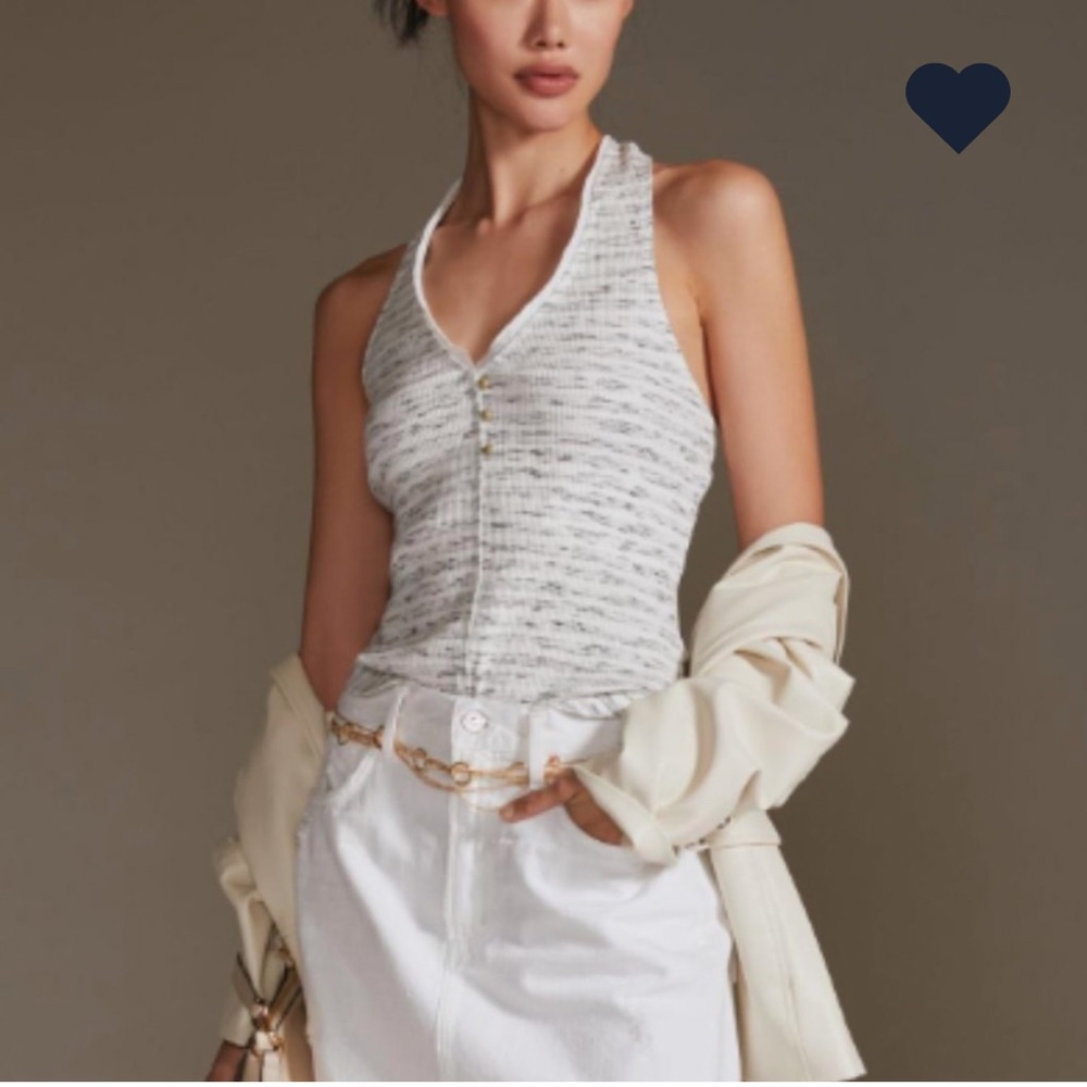 Pilcro Henley Halter Top Rib Knit Tank